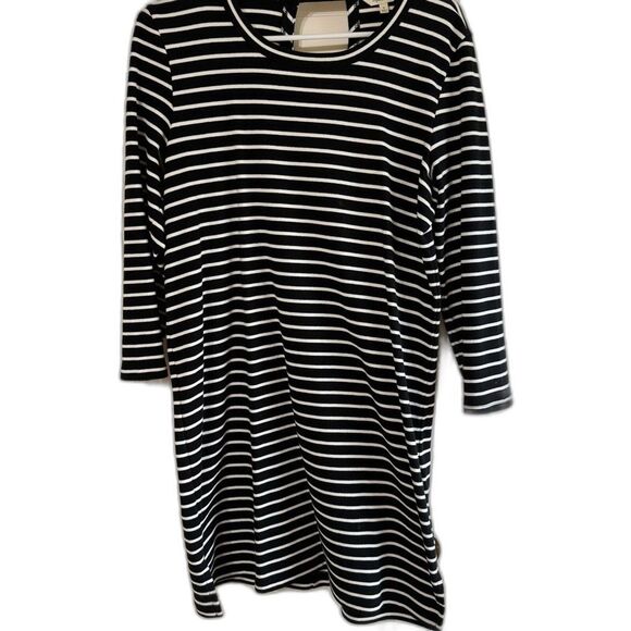 New Madewell Black Striped Keyhole Long Sleeve Mini Quality Dress - size M - Picture 2 of 5
